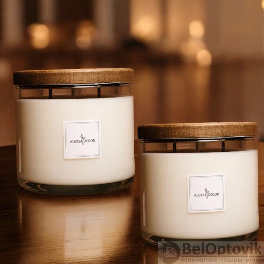 Аромасвеча в стеклянном стакане с деревянной крышкой 800 мл. / Ассортимент ароматов